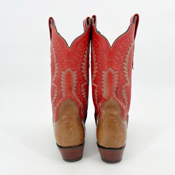 Lucchese Women’s 7.5 Brown Red-Orange Snip Toe Leather Cowgirl Western Boots - Picture 8 of 12